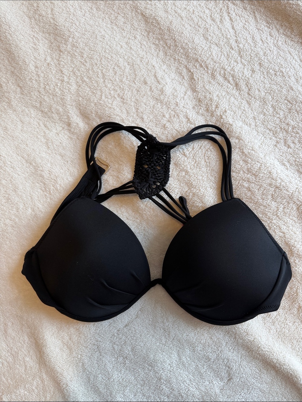 Victoria's Secret Black Strappy Crochet-Back Swim Bra